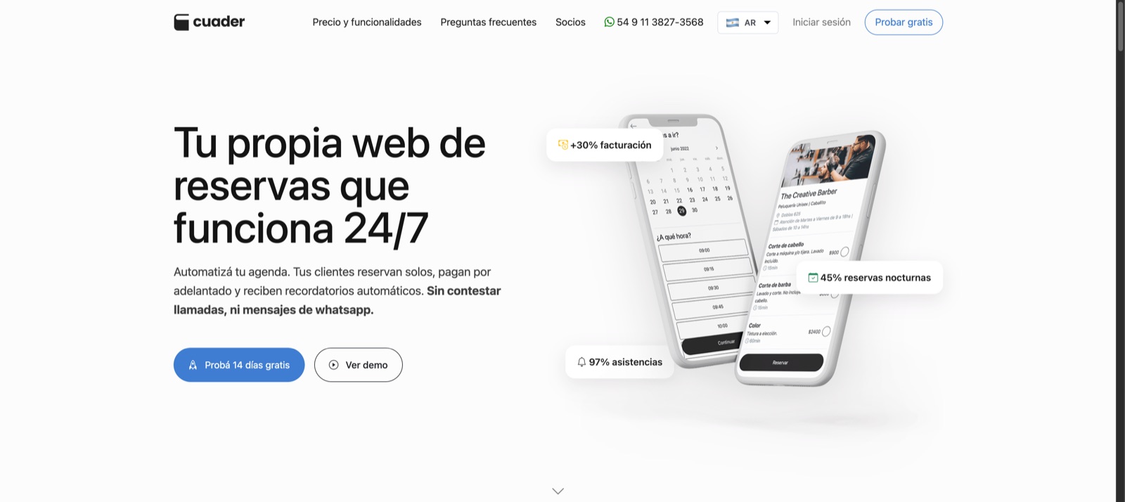 Pantallas de Cuader, plataforma de gestión de turnos online