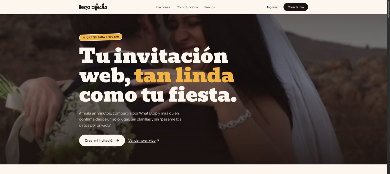 Sitio de LlegaLaFecha, plataforma de invitaciones digitales