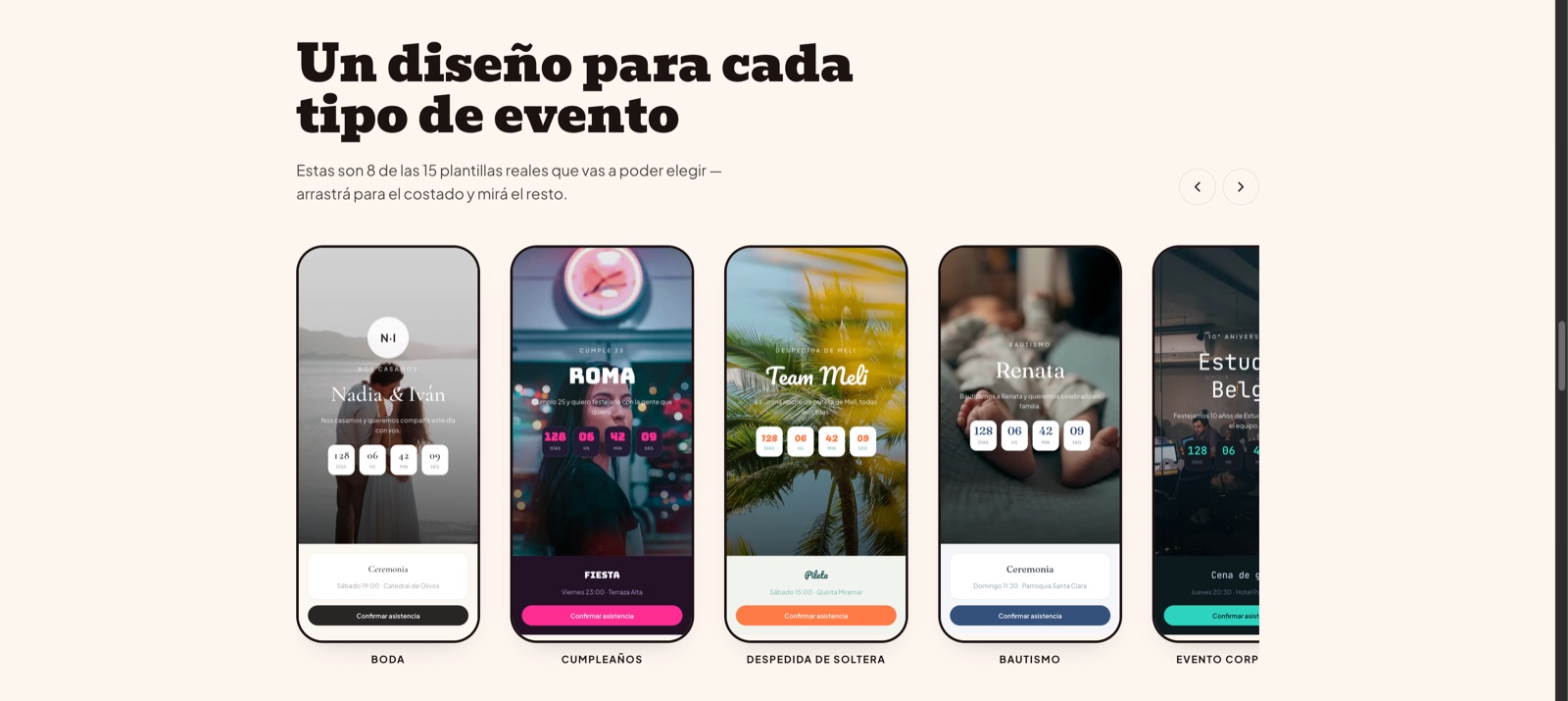 Plantillas de LlegaLaFecha para distintos tipos de evento